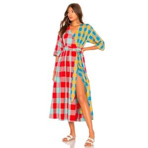Mara Hoffman Anya Wrap Playford Plaid Midi Checkered Dress